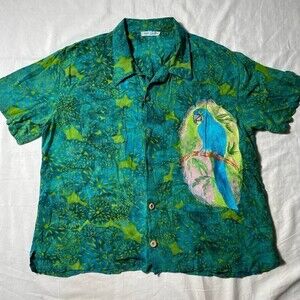 Vintage dales creations Hawaiian Large parrot embroidered button down shirt